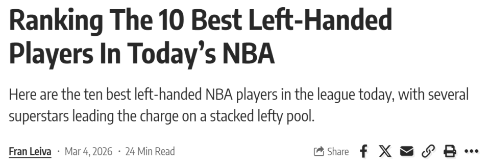 网页版登录入口-NBA现役左撇子球员TOP10！勇士波杰压线入选 一人力压哈登排第一